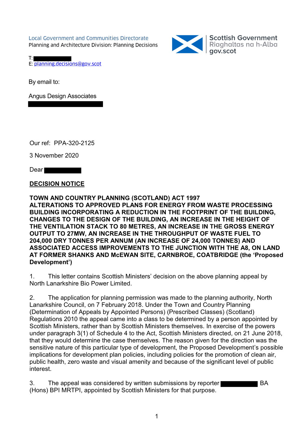 Decision Letter Refusing Planning Permission