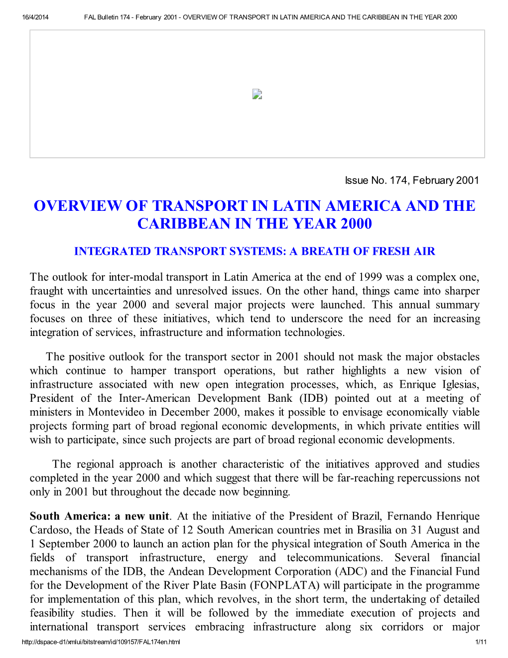 Overview of Transport in Latin America and the Caribbean in the Year 2000