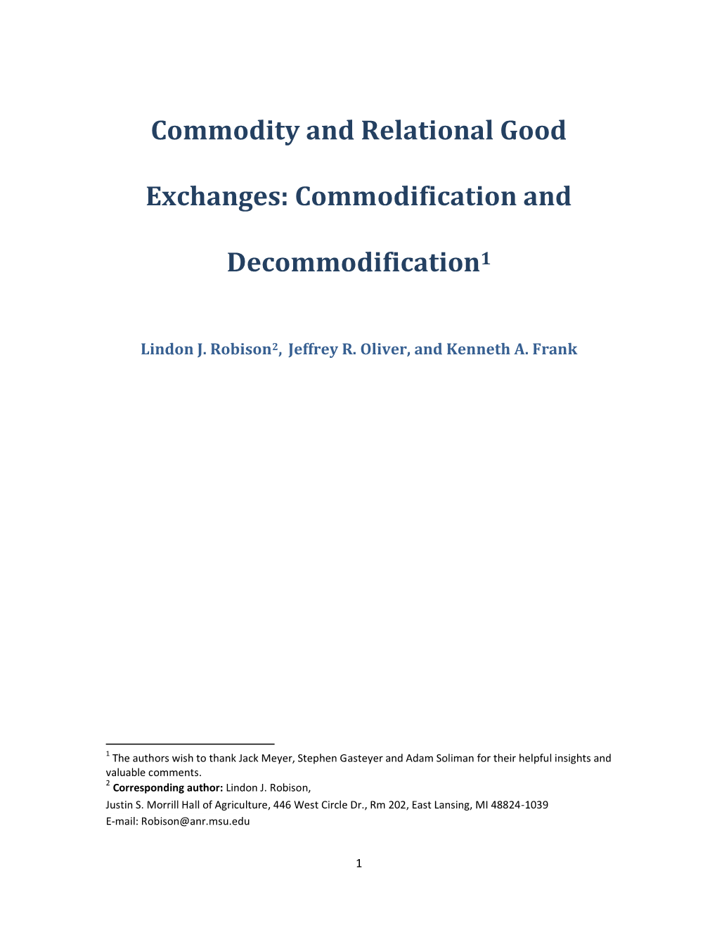 Commodity and Relational Good Exchanges