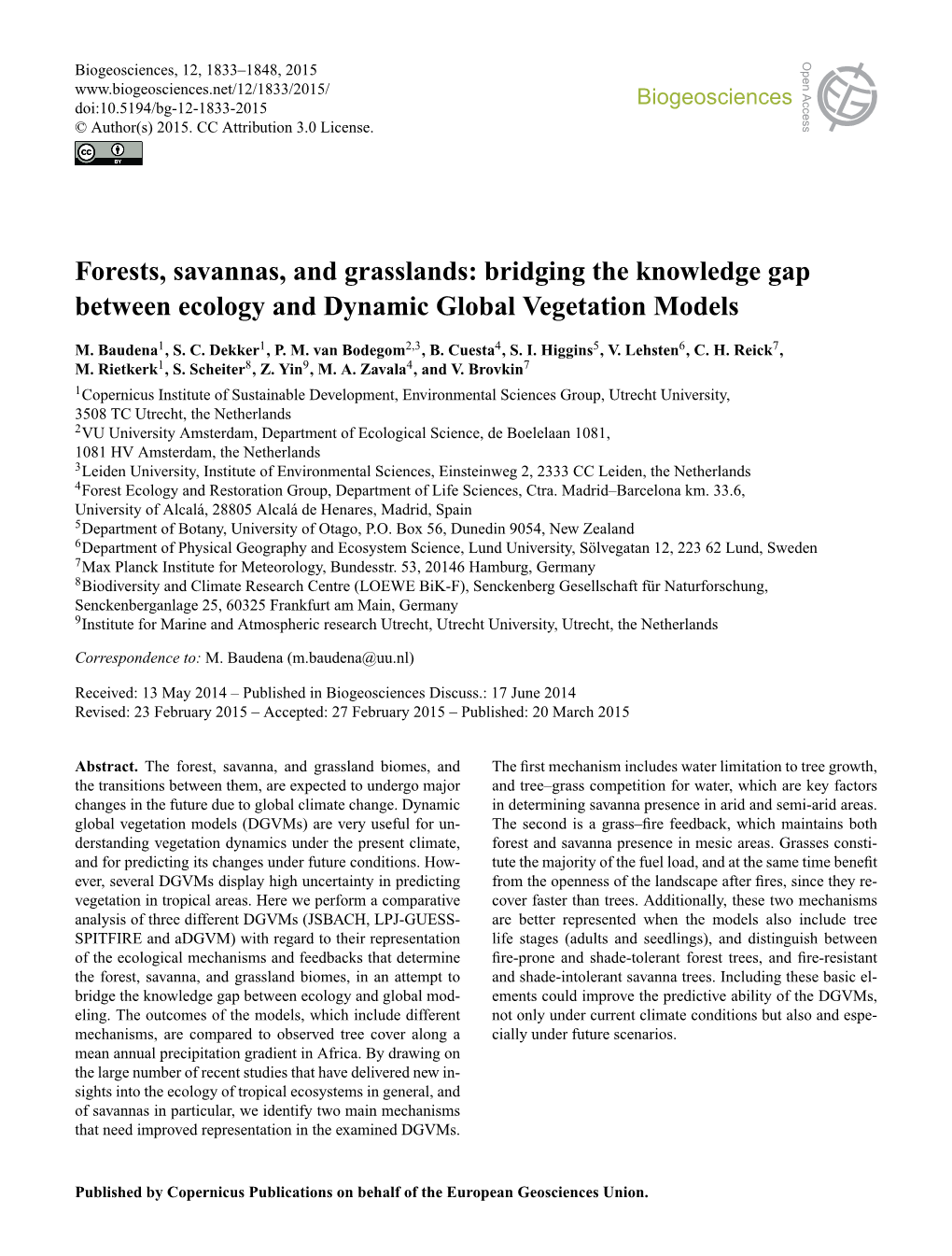 Forests, Savannas, and Grasslands: Bridging the Knowledge Gap Between Ecology and Dynamic Global Vegetation Models