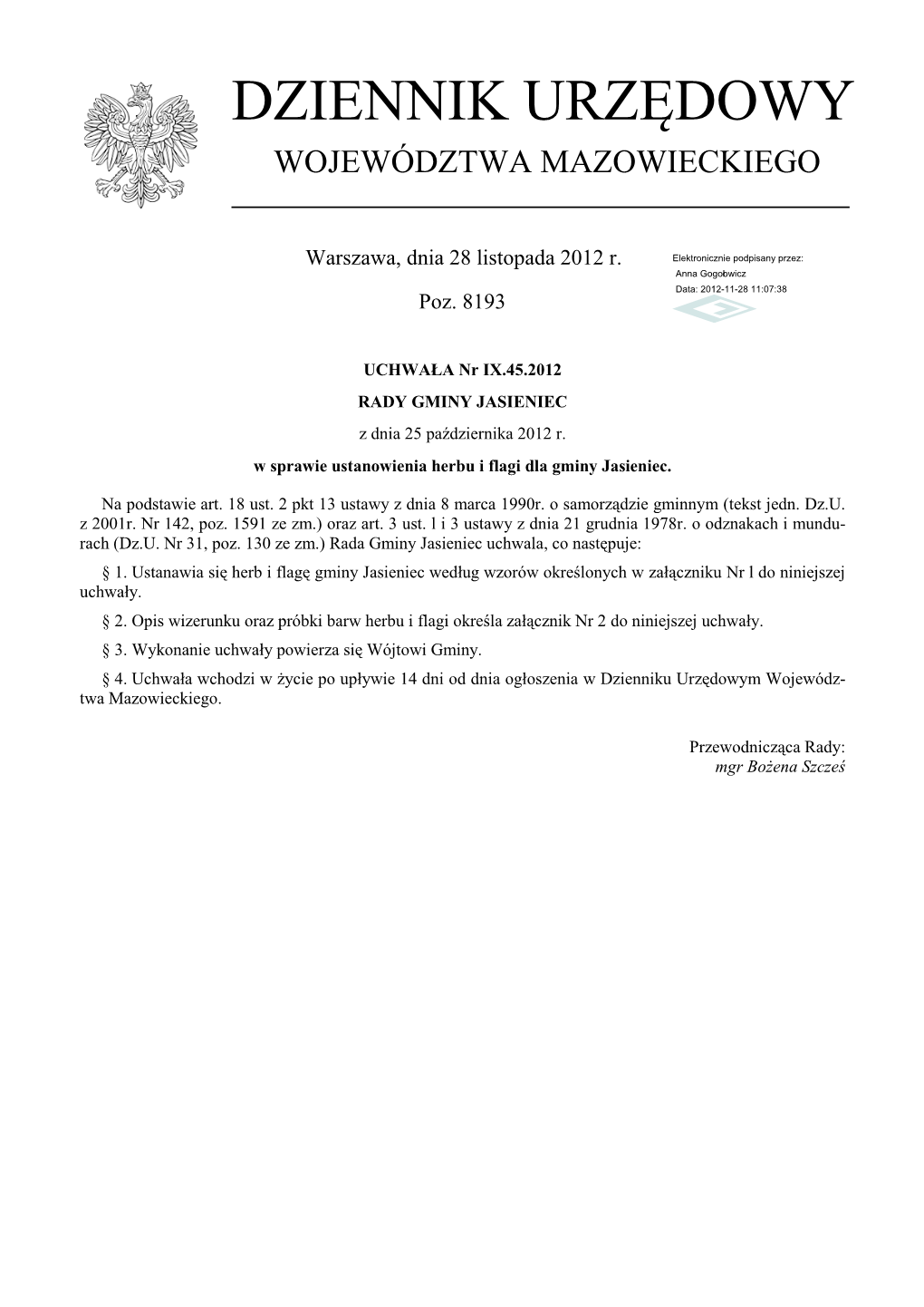 Uchwała Nr IX.45.2012 Z Dnia 25 Października 2012 R