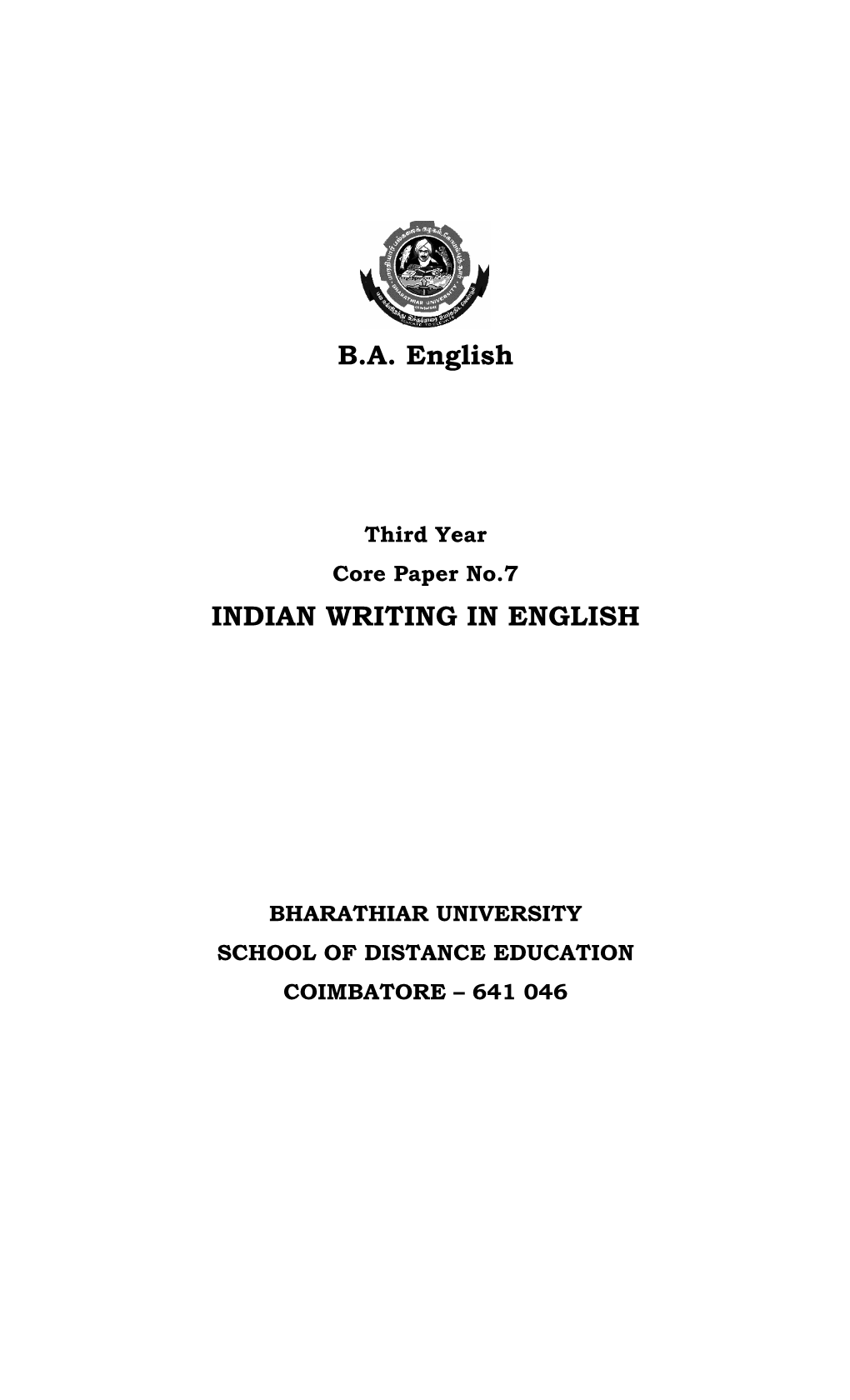 B.A. English INDIAN WRITING in ENGLISH