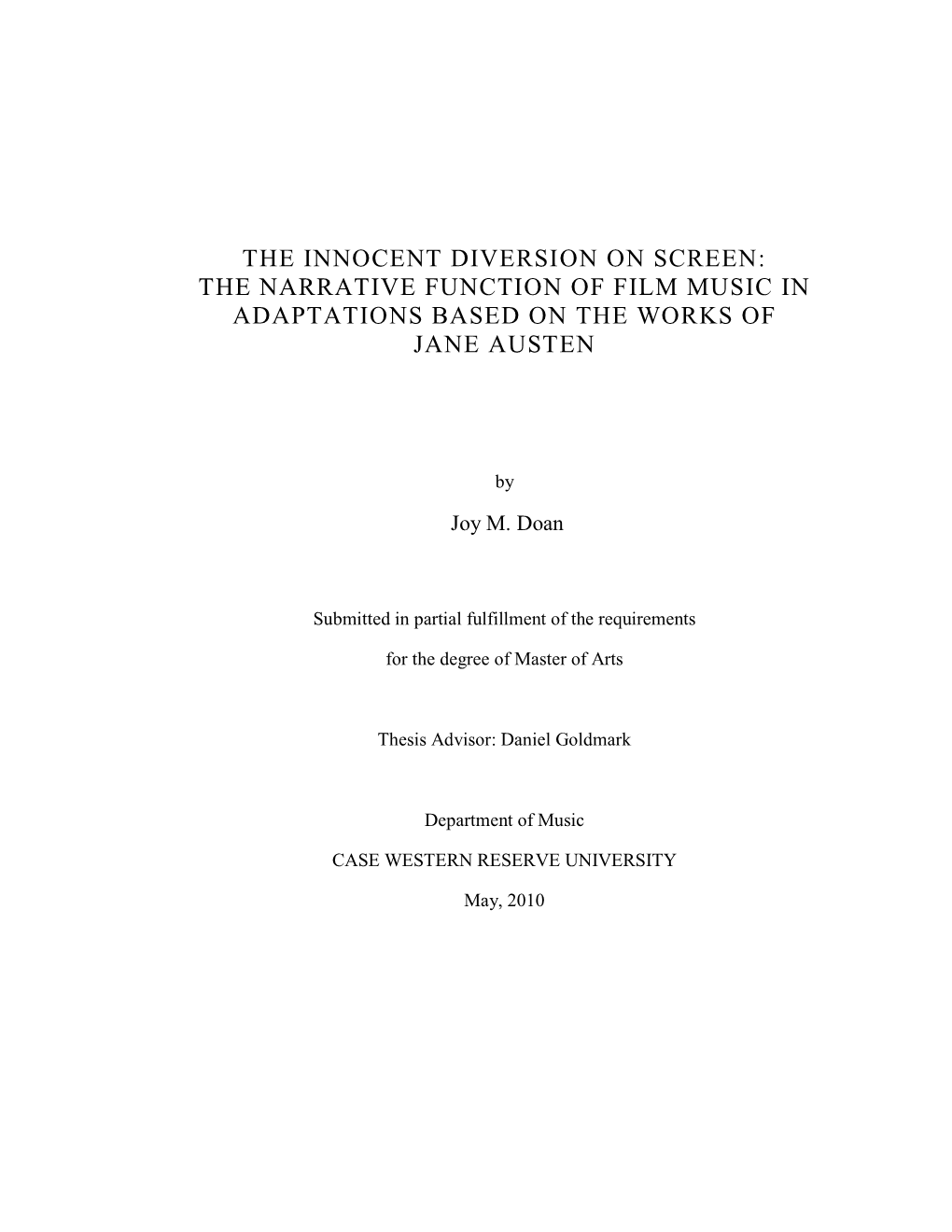 The Narrative Function of Film Music in Adaptations Based on the Works of Jane Austen