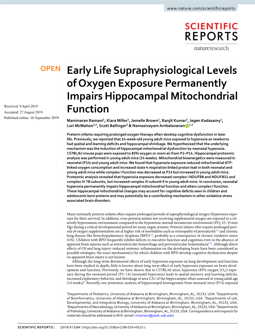 Early Life Supraphysiological Levels of Oxygen Exposure Permanently