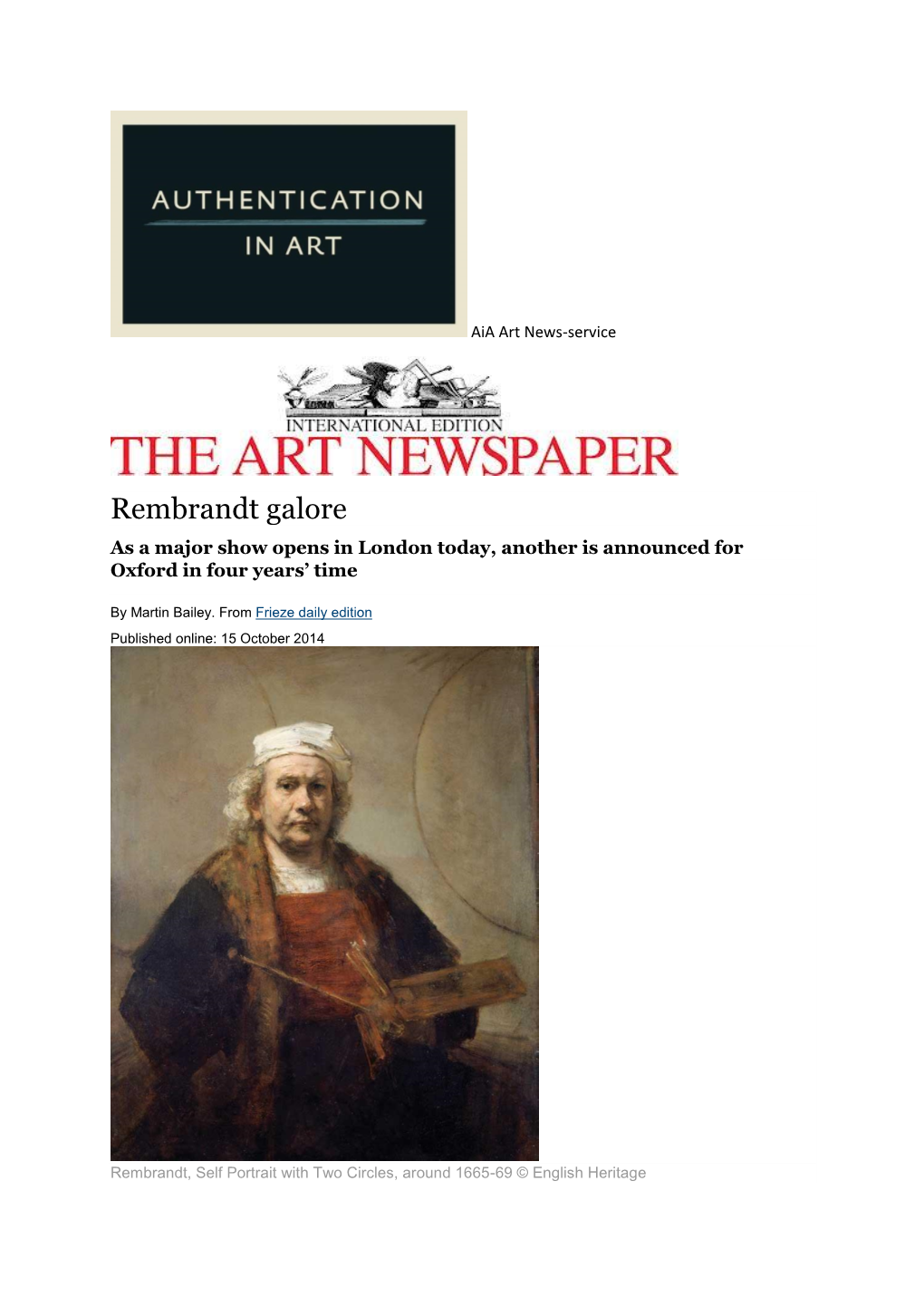 Rembrandt Galore – the Art Newspaper