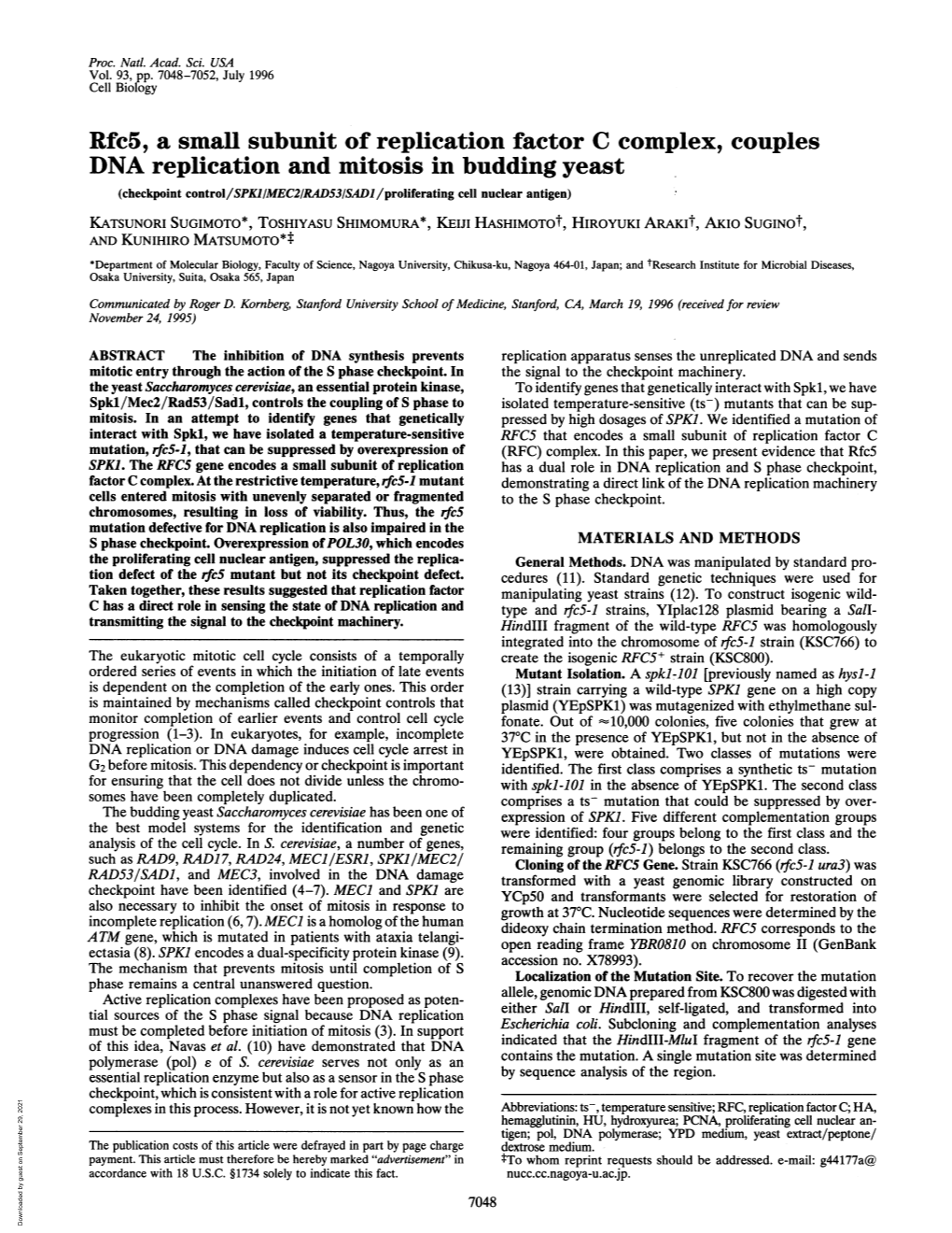 DNA Replication and Mitosis in Budding Yeast