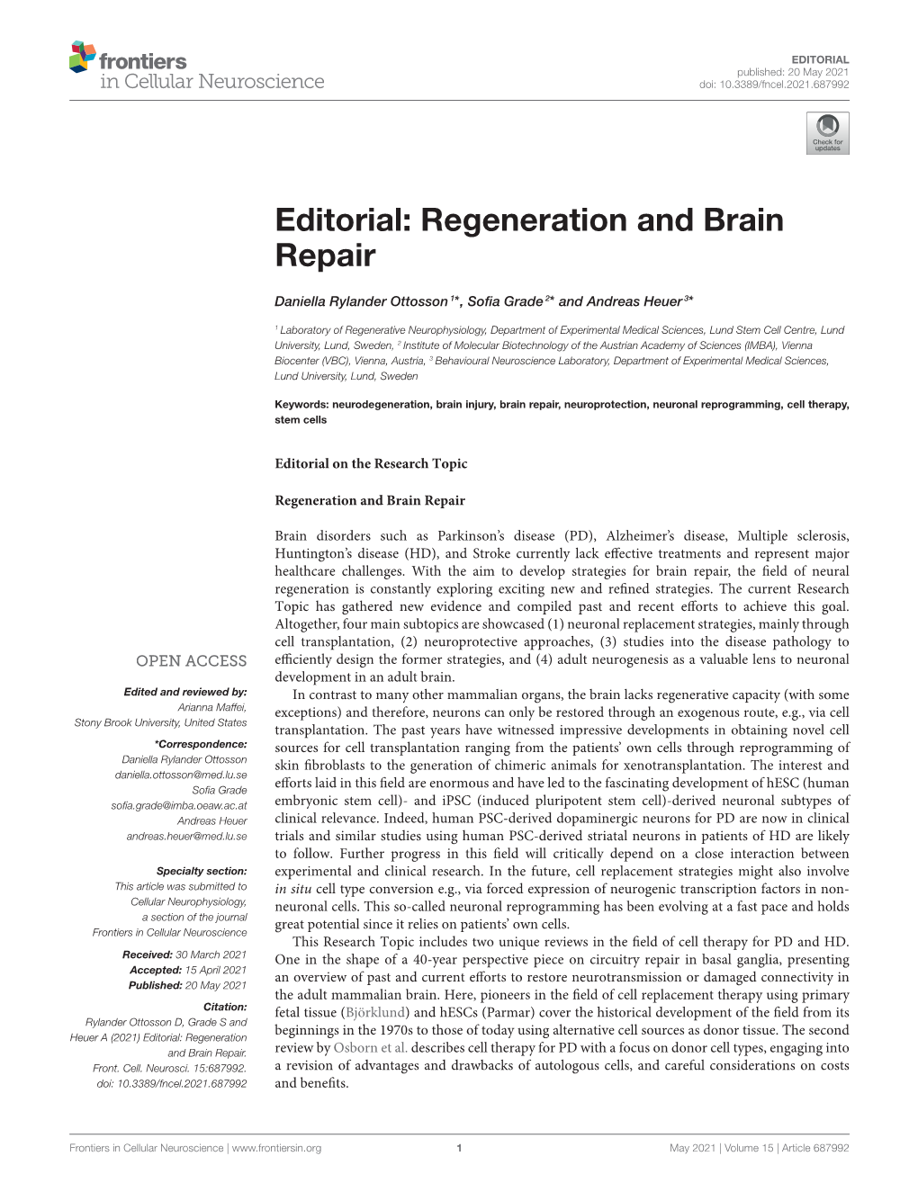 Regeneration and Brain Repair