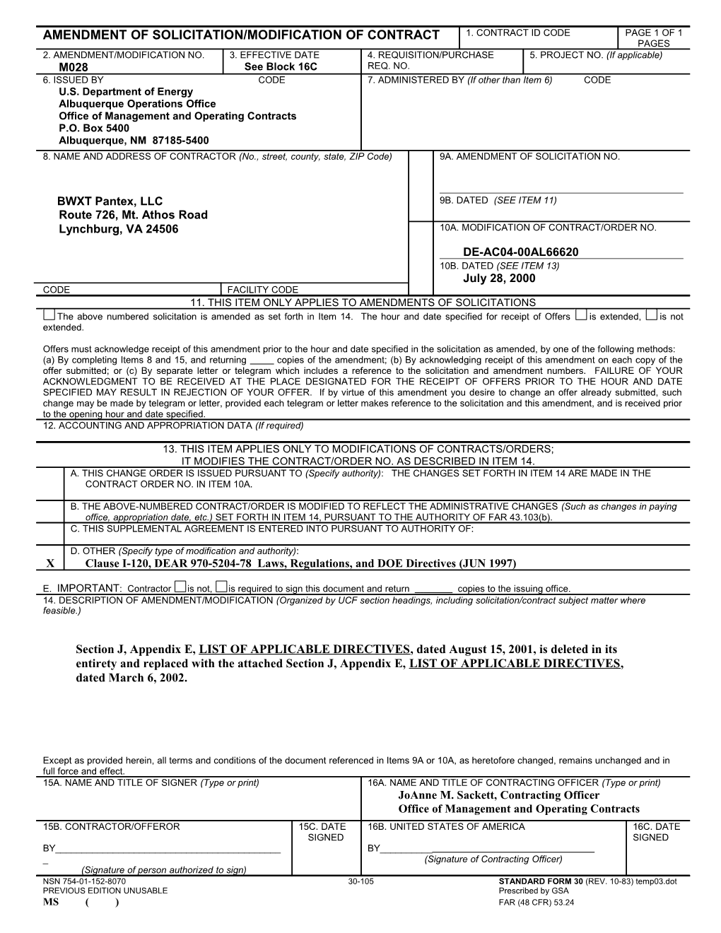 Amendment of Solicitation/Modification of Contract s4