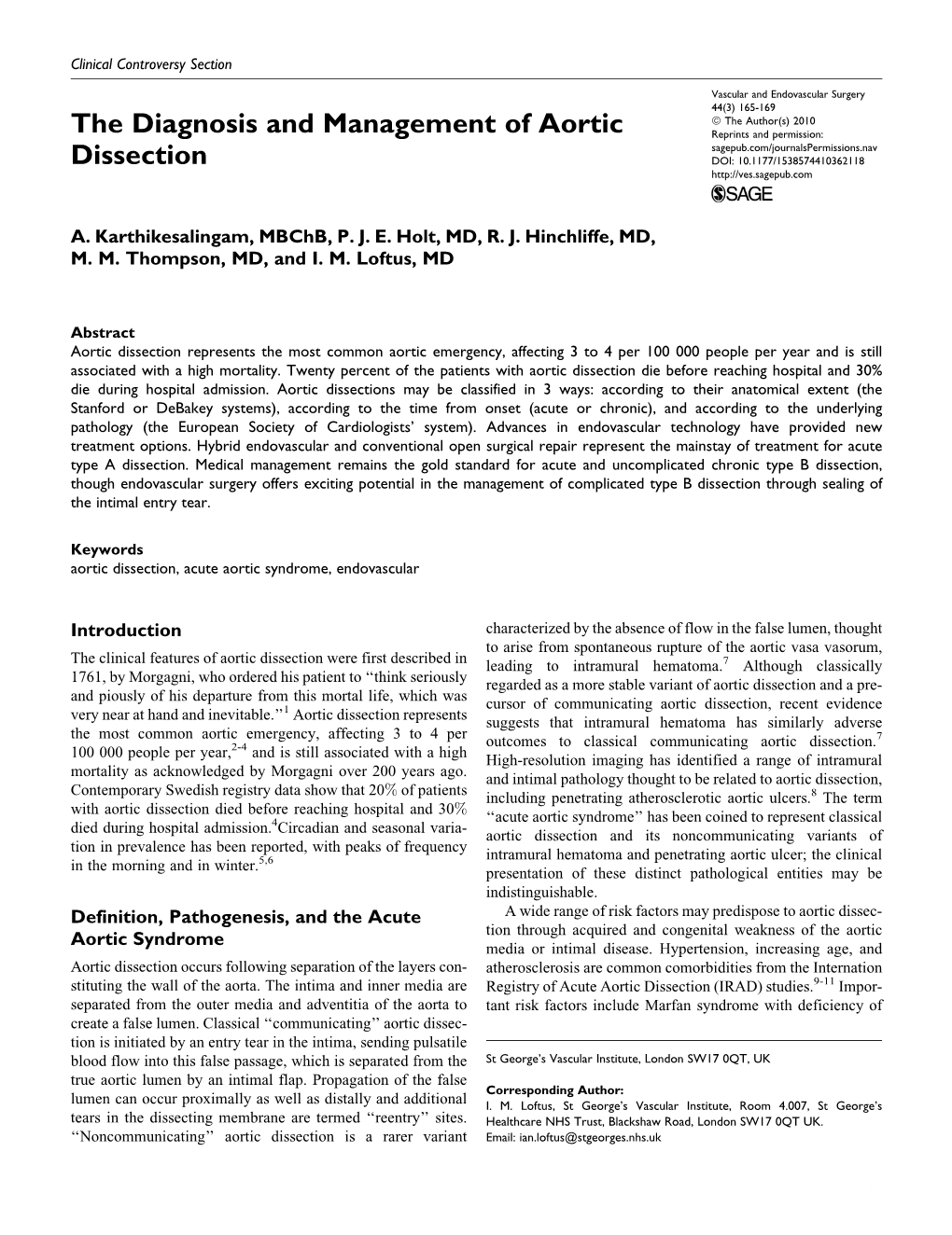 The Diagnosis and Management of Aortic Dissection