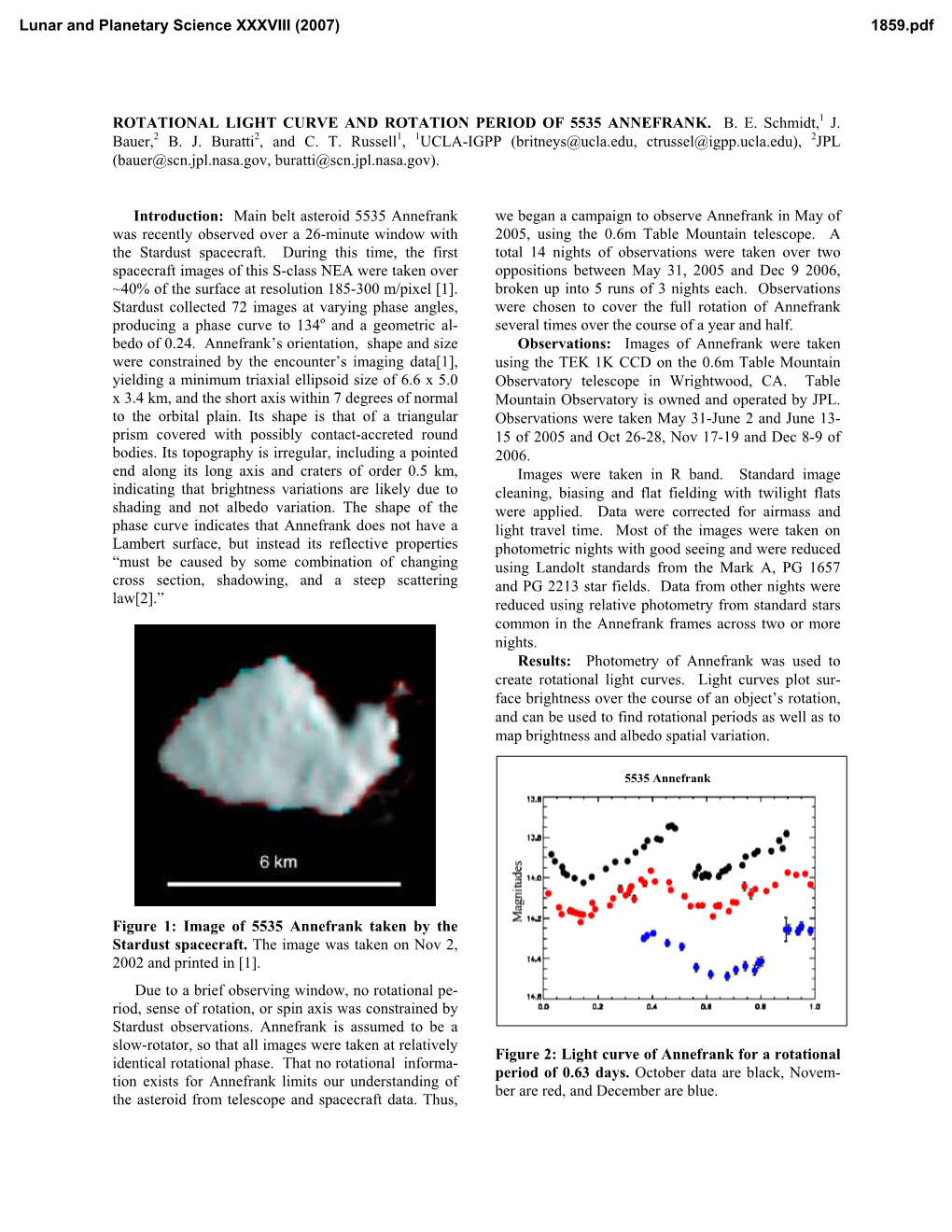 Rotational Light Curve and Rotation Period of 5535 Annefrank