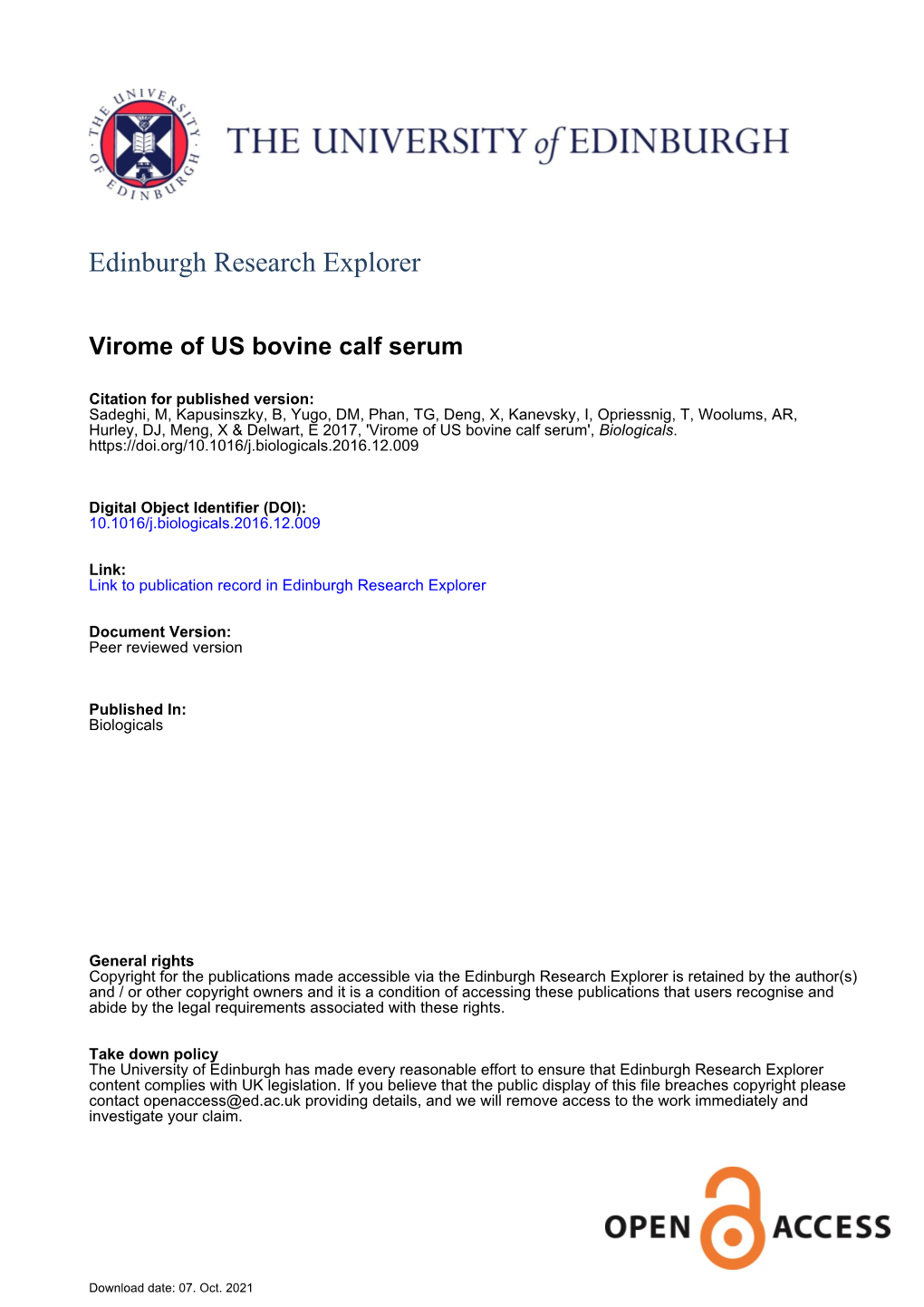 Virome of US Bovine Calf Serum