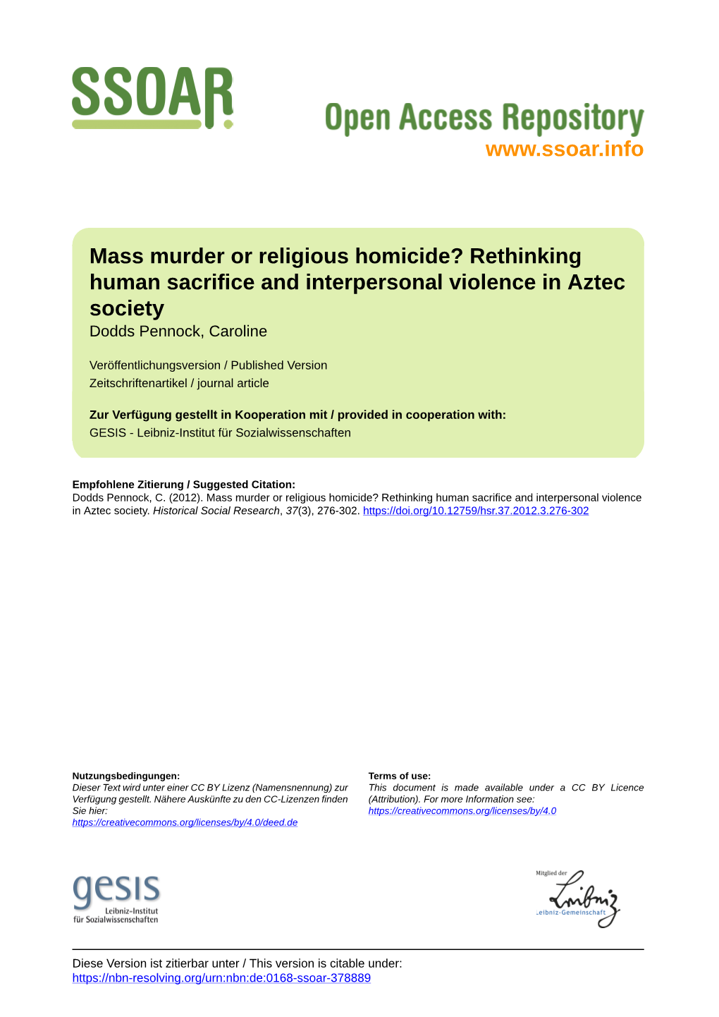 Mass Murder Or Religious Homicide? Rethinking Human Sacrifice and Interpersonal Violence in Aztec Society