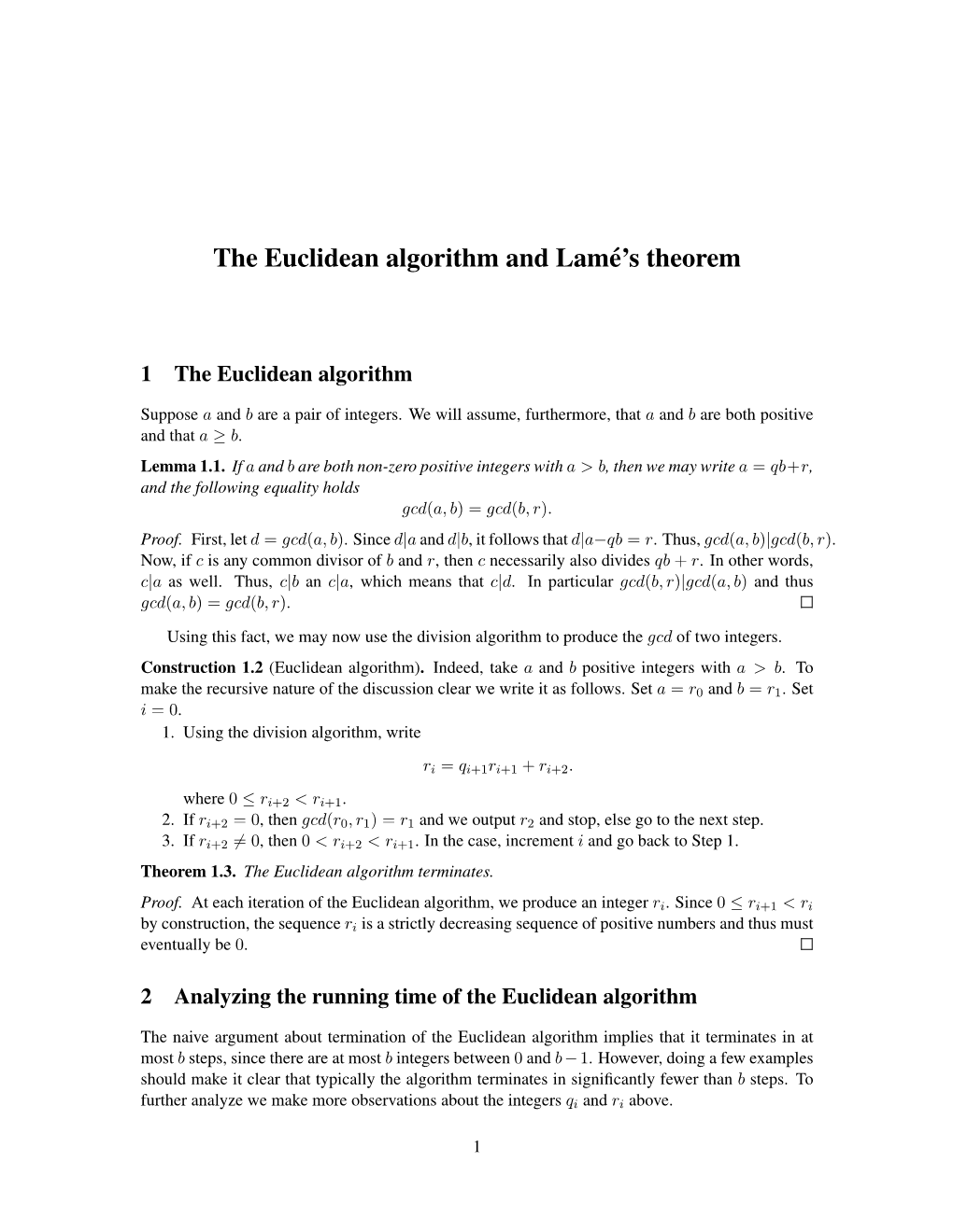 The Euclidean Algorithm and Lamé's Theorem