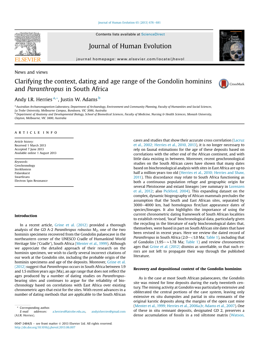 Clarifying the Context, Dating and Age Range of the Gondolin Hominins and Paranthropus in South Africa