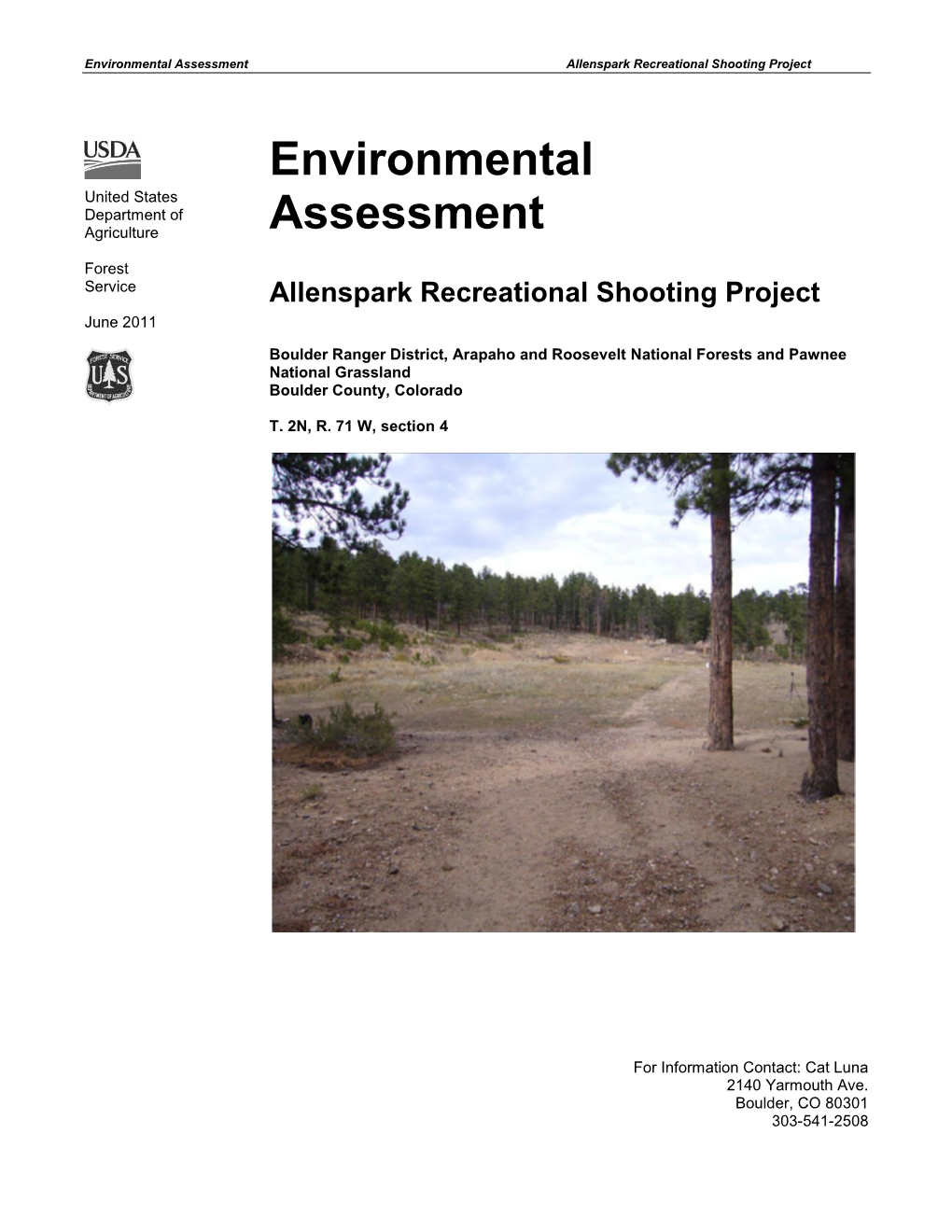 Environmental Assessment Allenspark Recreational Shooting Project