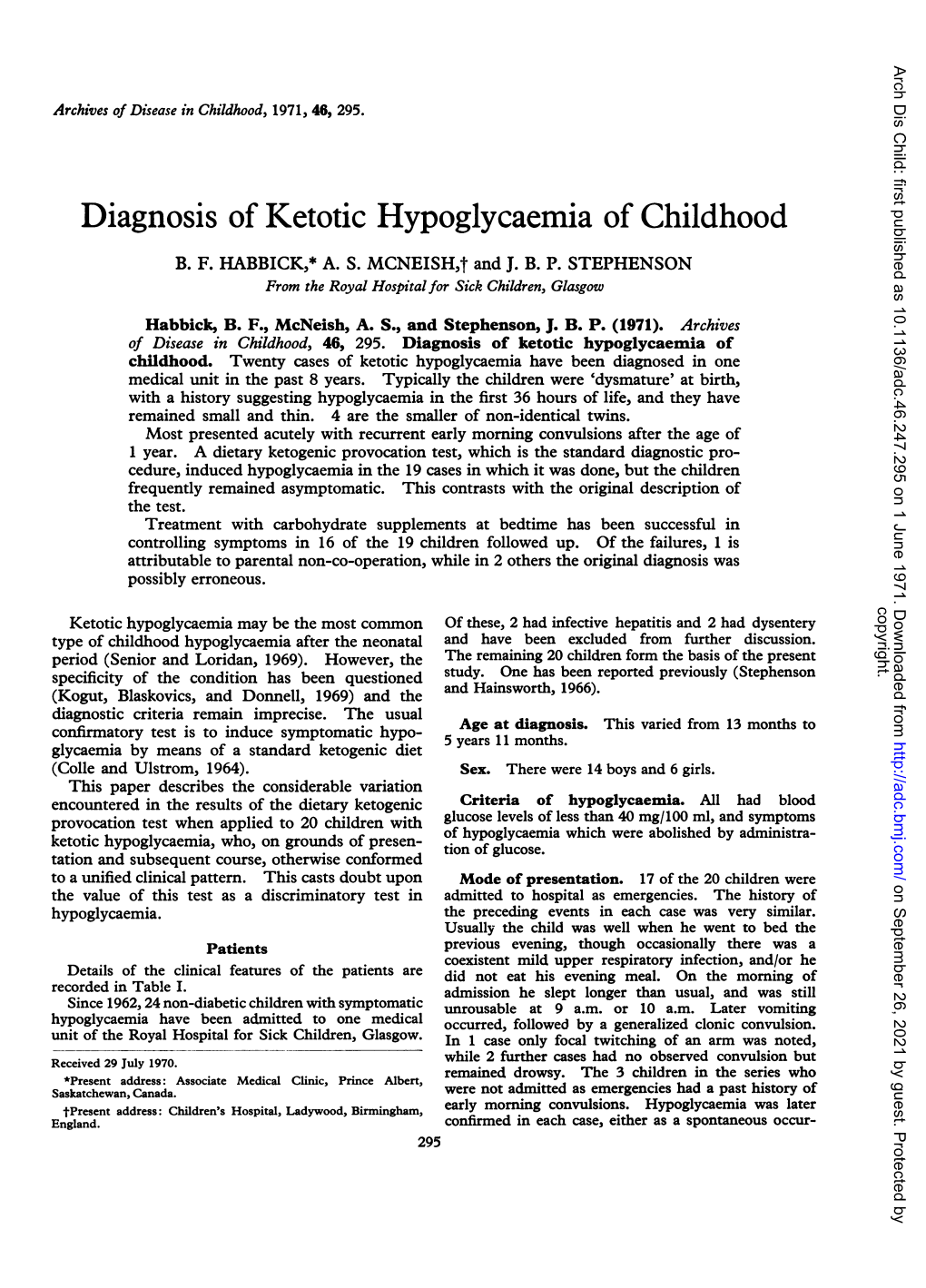 Diagnosis of Ketotic Hypoglycaemia of Childhood B