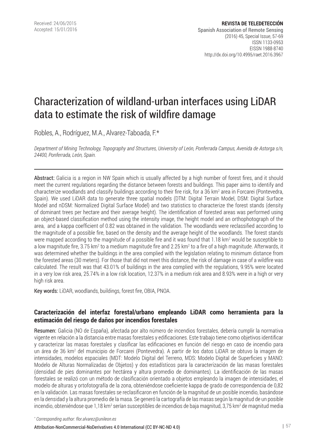 Characterization of Wildland-Urban Interfaces Using Lidar Data to Estimate the Risk of Wildfire Damage