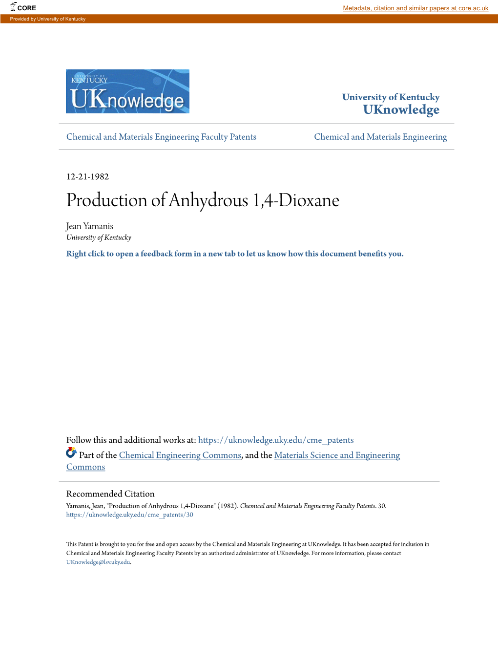 Production of Anhydrous 1,4-Dioxane