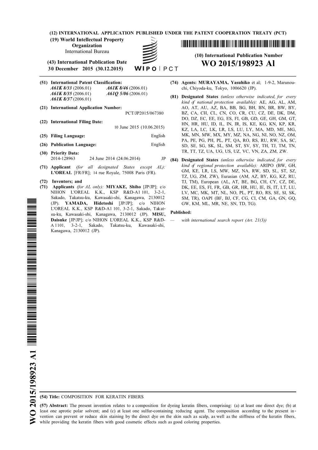 WO 2015/198923 Al 30 December 2015 (30.12.2015) P O P C T