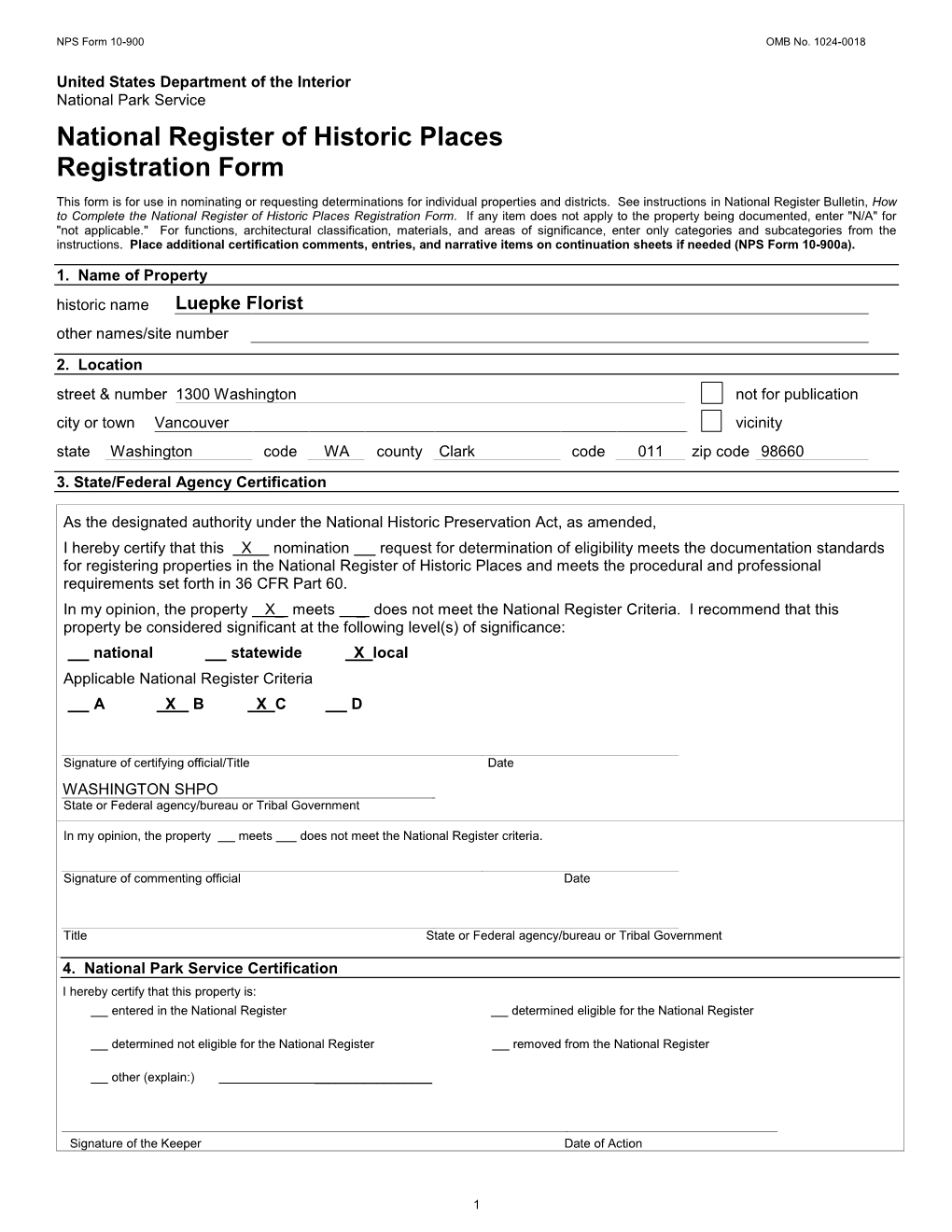 NPS Form 10 900 OMB No. 1024 0018