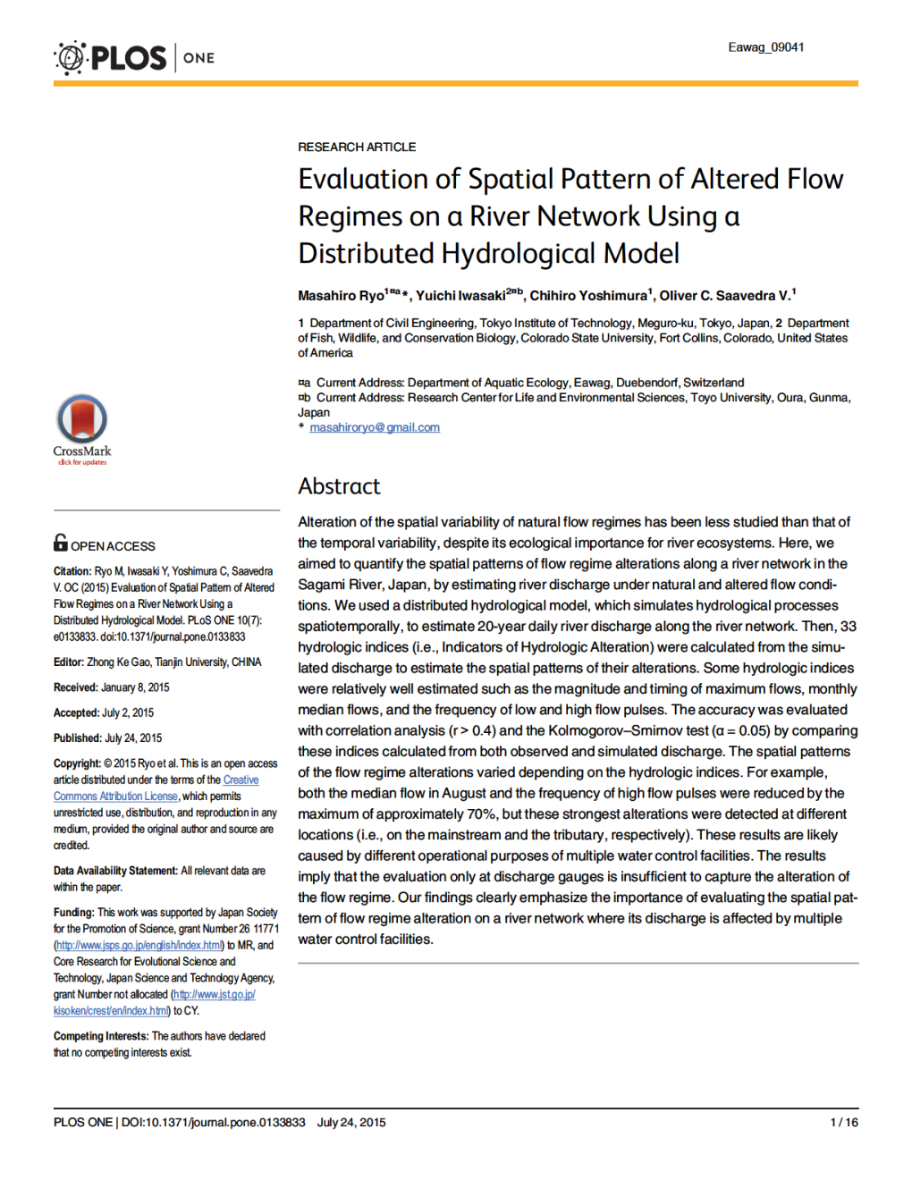 Evaluation of Spatial Pattern of Altered Flow Regimes on a River Network Using a Distributed Hydrological Model