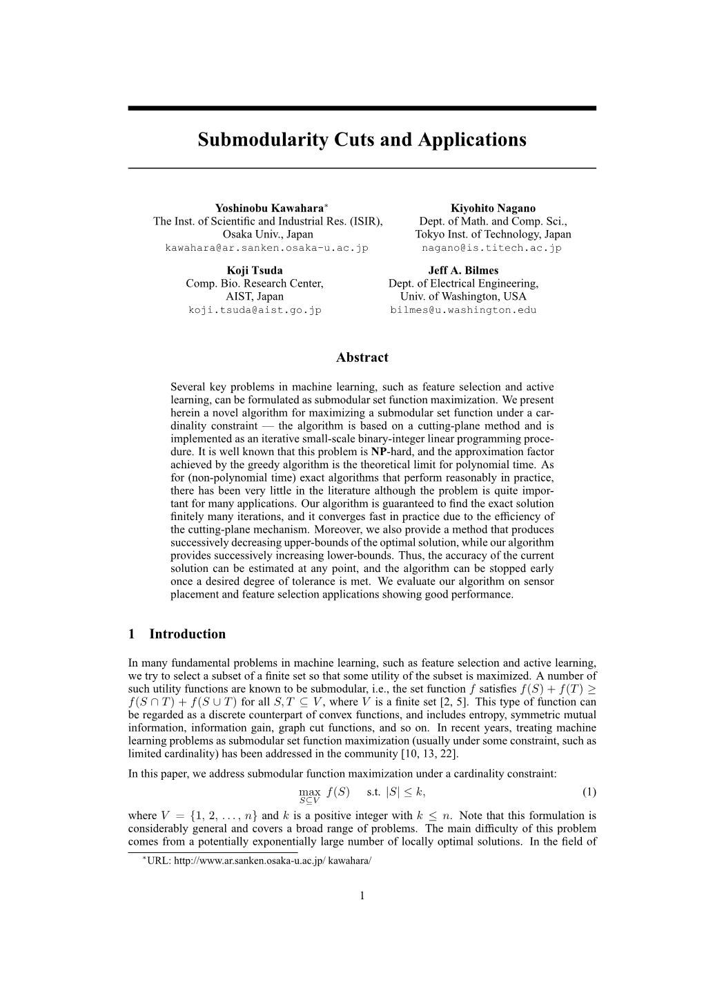 Submodularity Cuts and Applications