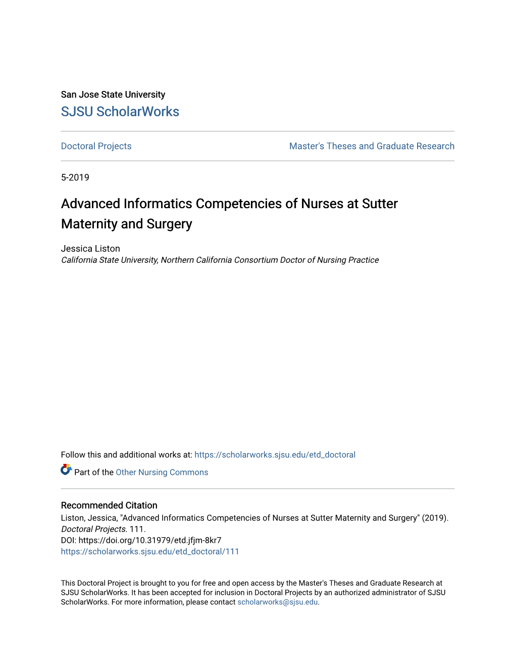 Advanced Informatics Competencies of Nurses at Sutter Maternity and Surgery