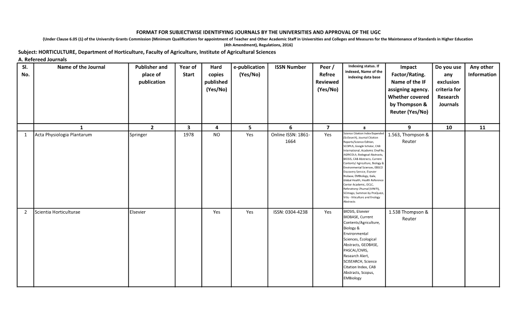 HORTICULTURE, Department of Horticulture, Faculty of Agriculture, Institute of Agricultural Sciences A