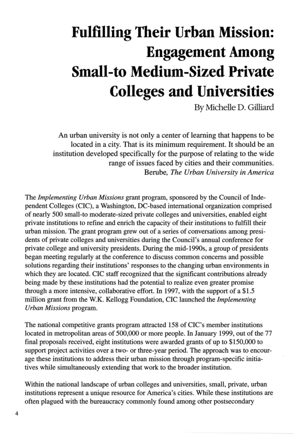 Engagement Among Small-To Medium-Sized Private Colleges and Universities by Michelle D