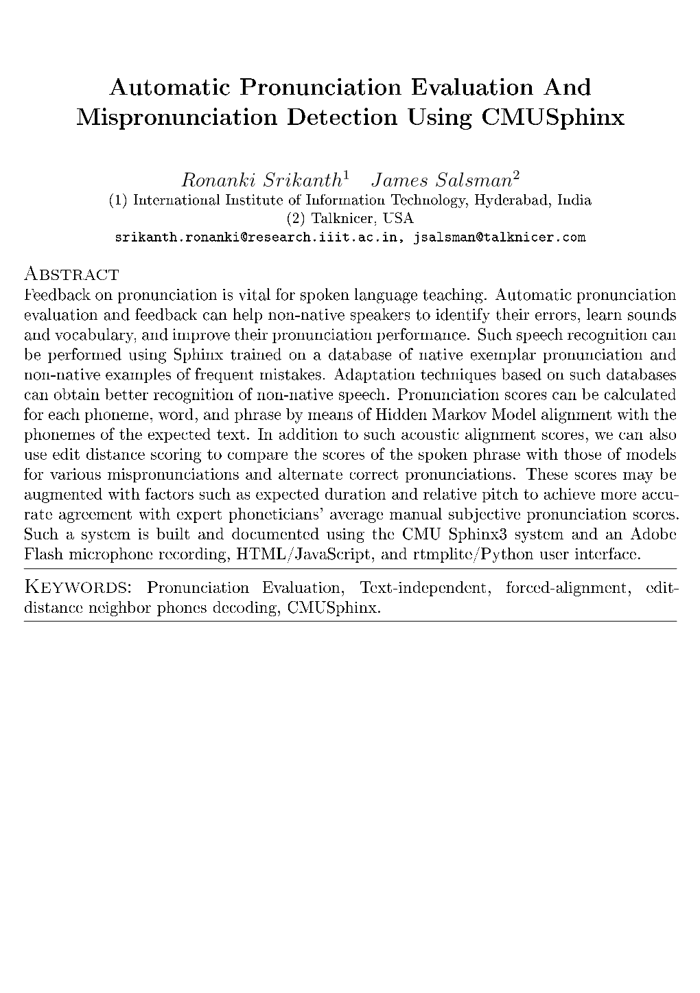 Automatic Pronunciation Evaluation and Mispronunciation Detection Using Cmusphinx