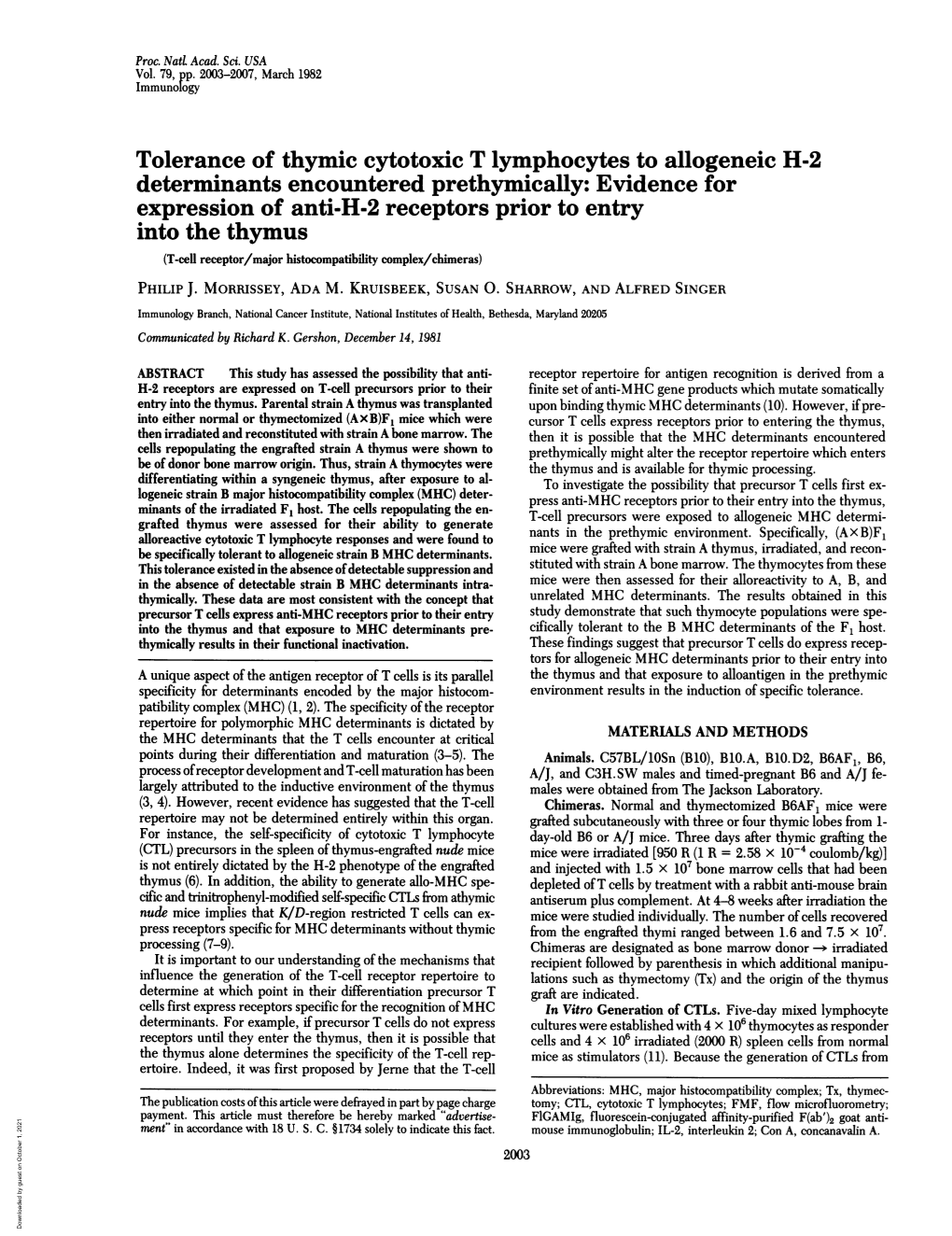 Tolerance of Thymic Cytotoxic T Lymphocytes to Allogeneic H-2