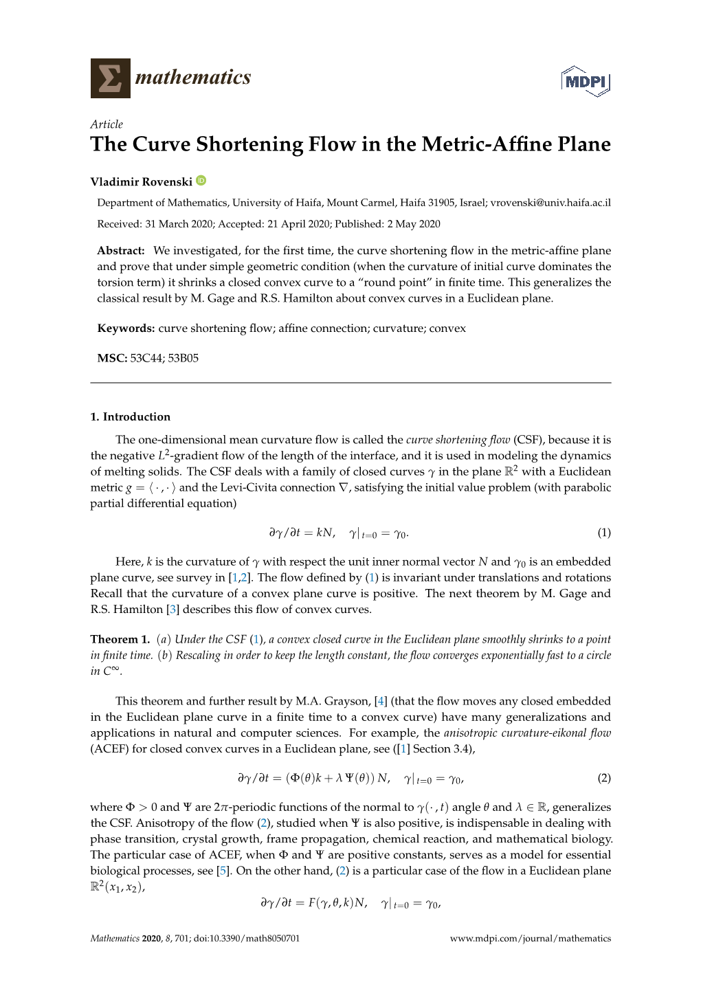 The Curve Shortening Flow in the Metric-Affine Plane