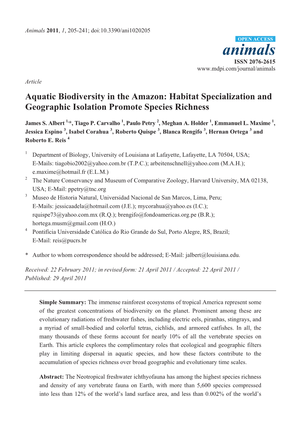 Animals 2011, 1, 205-241; Doi:10.3390/Ani1020205 Animalsopen ACCESS ISSN 2076-2615