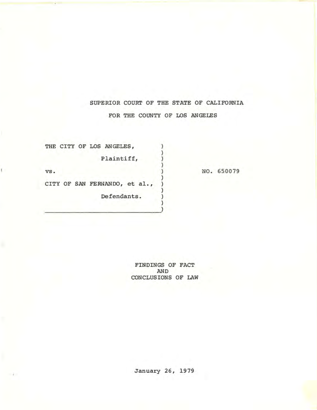 Findings of Fact and Conclusions of Law January 26, 1979