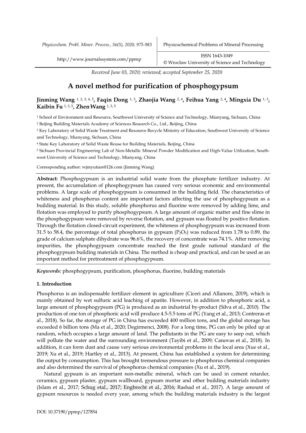 A Novel Method for Purification of Phosphogypsum