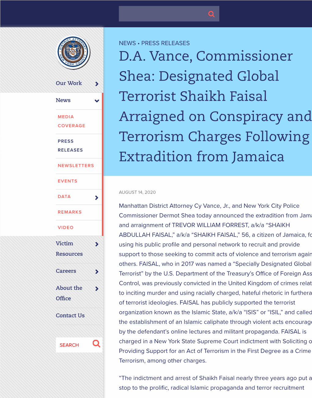 Designated Global Terrorist Shaikh Faisal Arraigned on Conspiracy