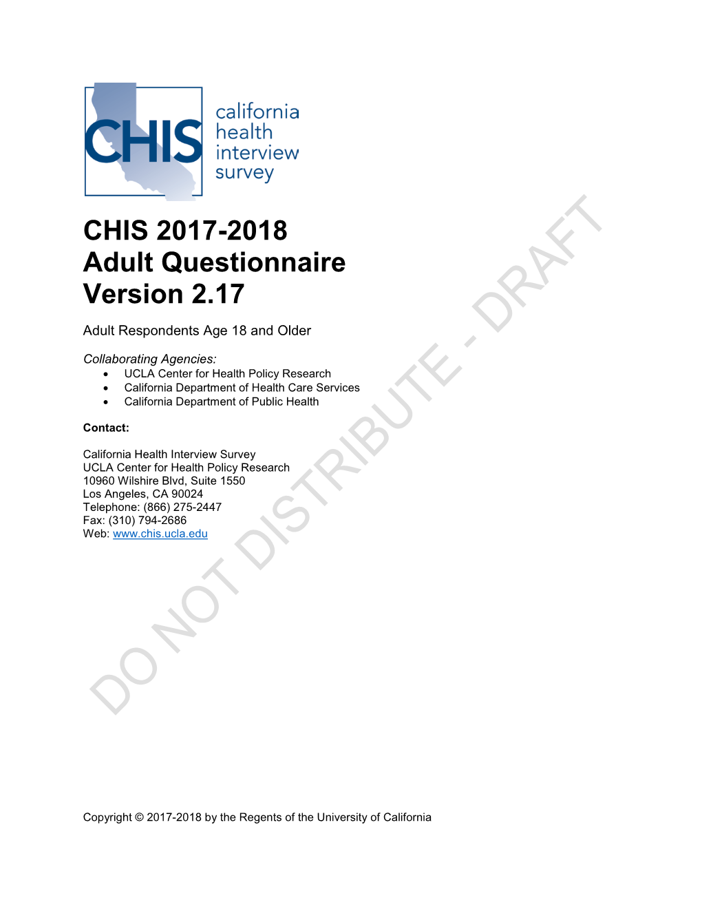 CHIS 2017-2018 Adult Questionnaire Version 2.17