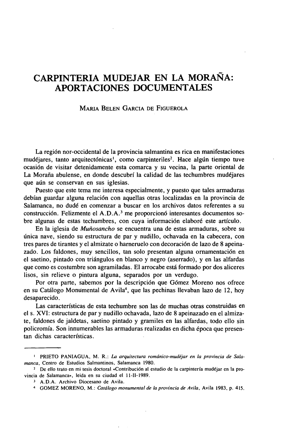 Carpinteria Mudejar En La Moraña: Aportaciones Documentales