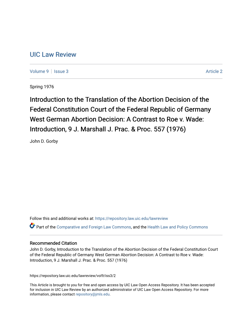 Introduction to the Translation of the Abortion Decision of the Federal Constitution Court of the Federal Republic of Germany We