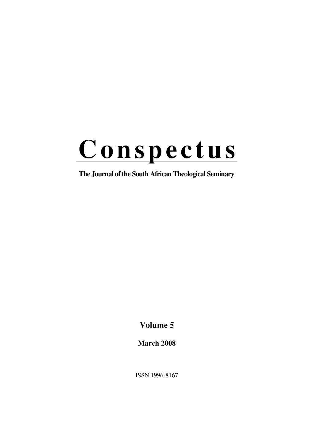 Conspectus the Journal of the South African Theological Seminary