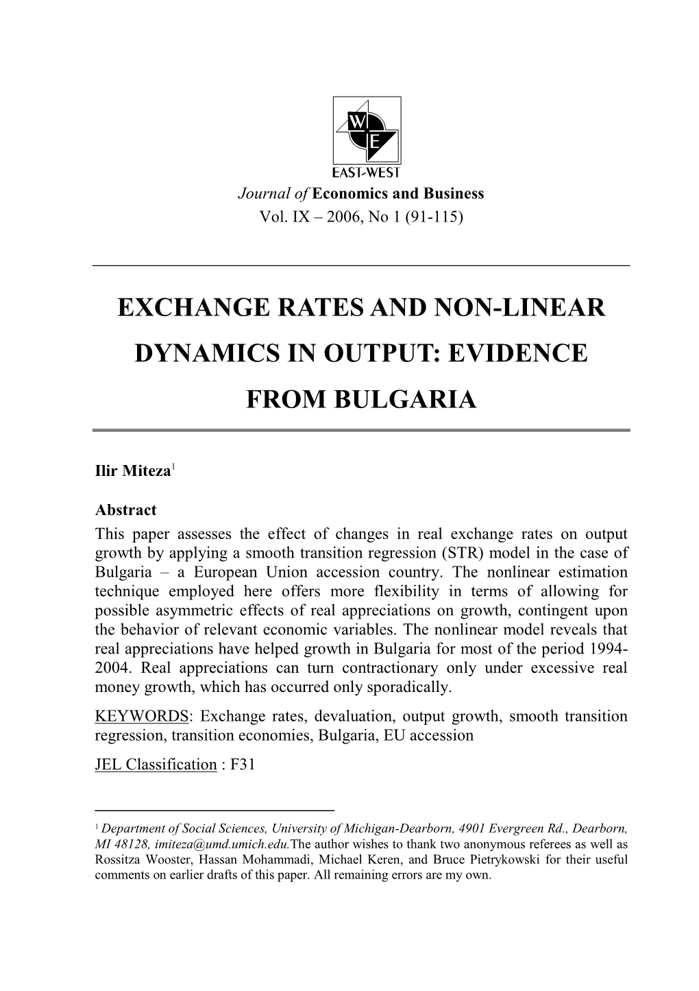 Exchange Rates and Non-Linear Dynamics in Output: Evidence from Bulgaria