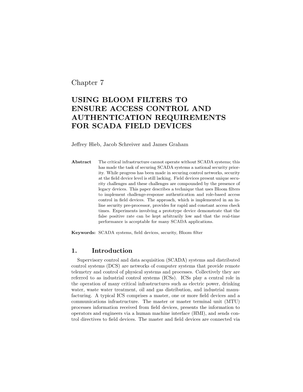 Using Bloom Filters to Ensure Access Control and Authentication Requirements for Scada Field Devices