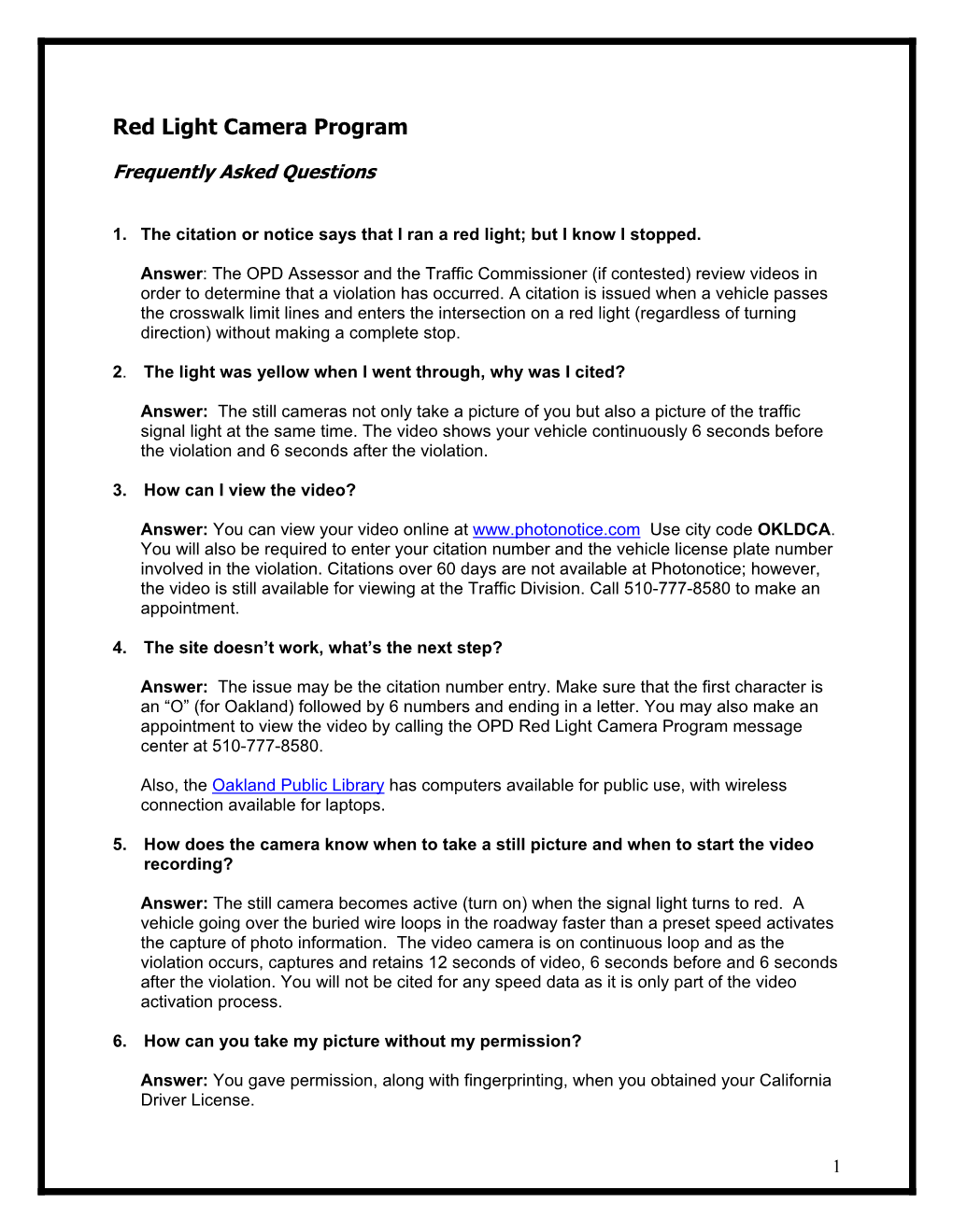 Red Light Camera Program