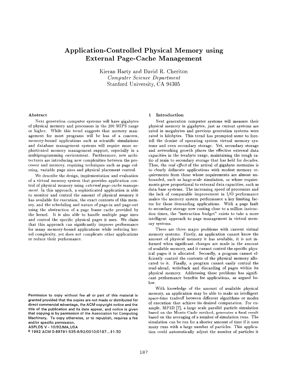 Application-Controlled Physical Memory Using External Page-Cache Management