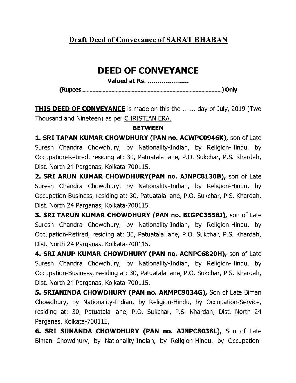 Deed of Conveyance of SARAT BHABAN