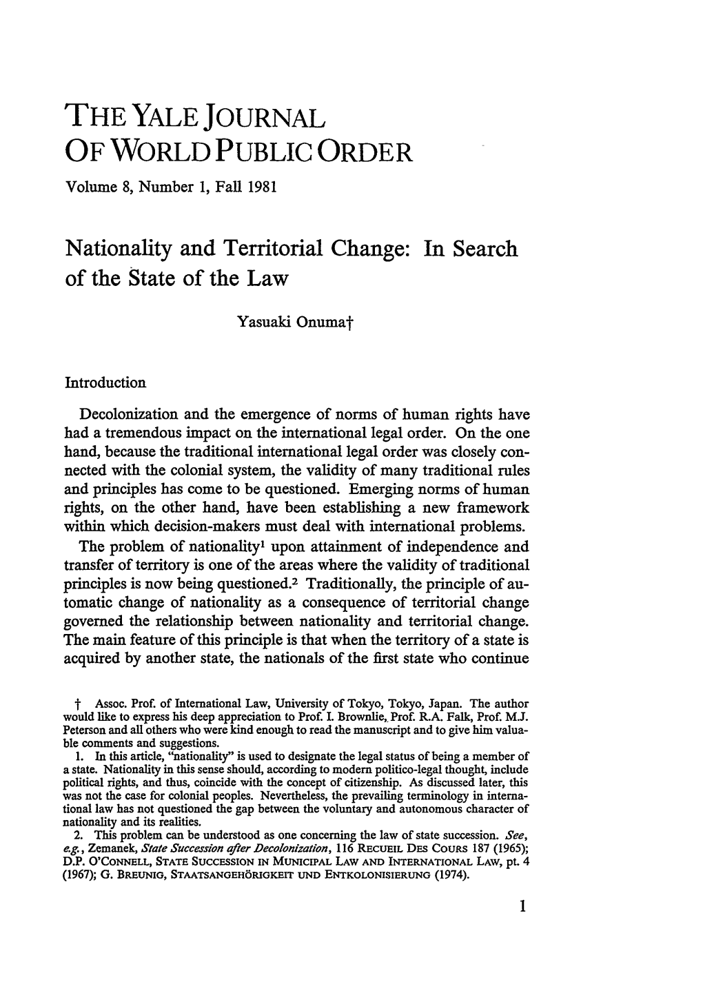 Nationality and Territorial Change: in Search of the State of the Law