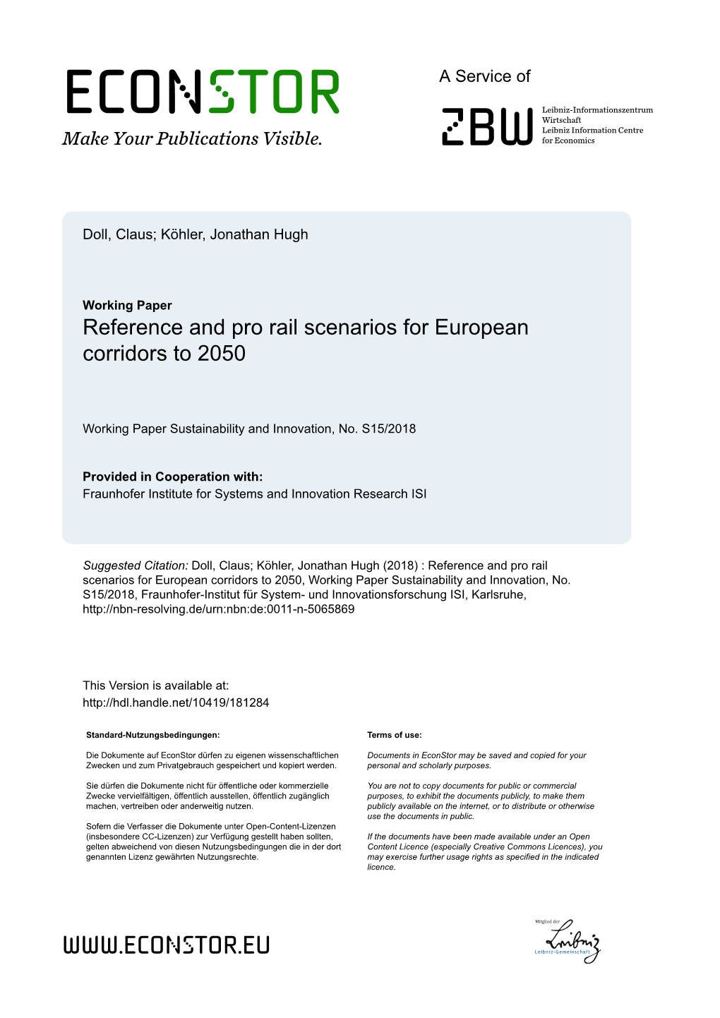 Reference and Pro Rail Scenarios for European Corridors to 2050