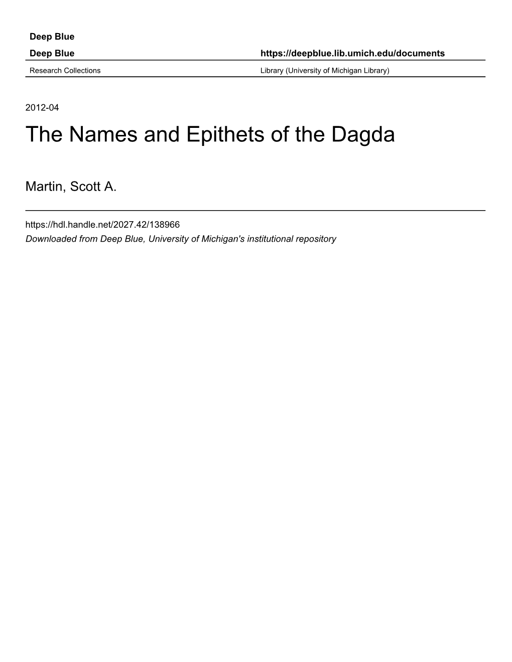 The Names and Epithets of the Dagda