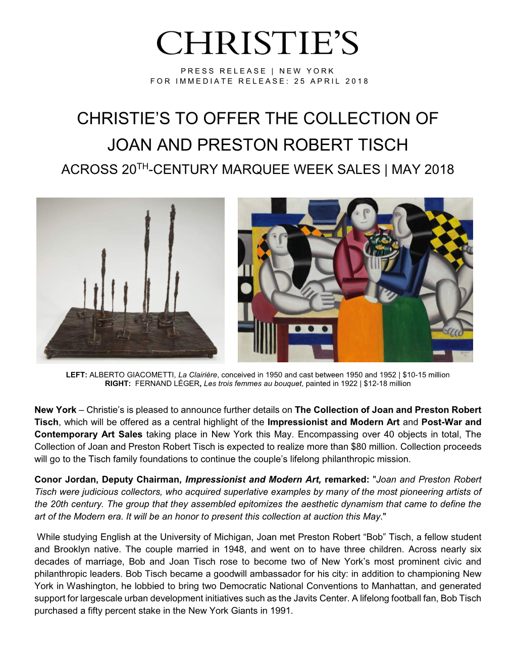 Christie's to Offer the Collection of Joan And
