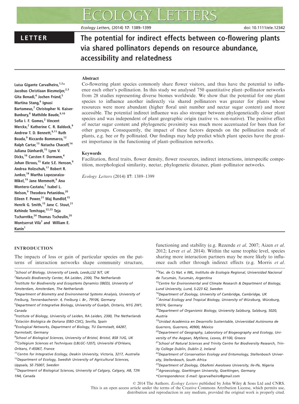 The Potential for Indirect Effects Between Co-Flowering Plants Via